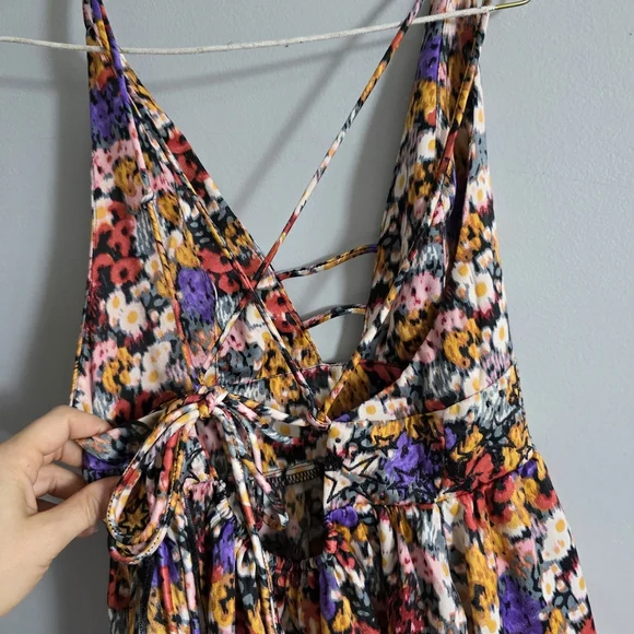 Urban Outfitters Multicolor Floral Mini Silky Boho Dress Small - Picture 7 of 9
